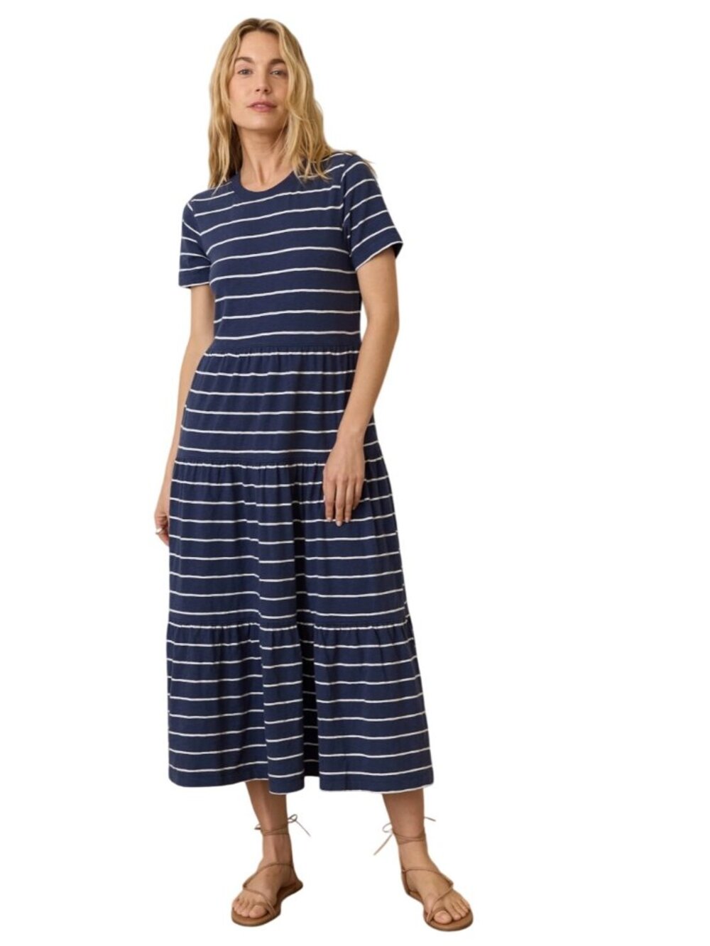 Marine Layer Navy and White Striped Midi Dress